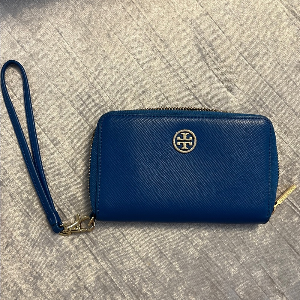 Navy Tory Burch Saffiano Wristlet